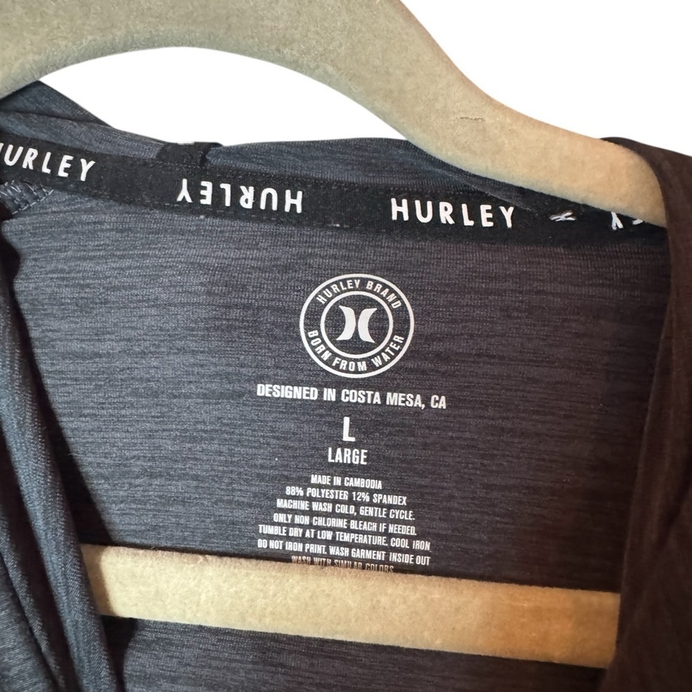 Hurley Men’s Long Sleeved Dark Gray Size L Logo Spandex Workout Athletic Hoodie - Picture 4 of 7